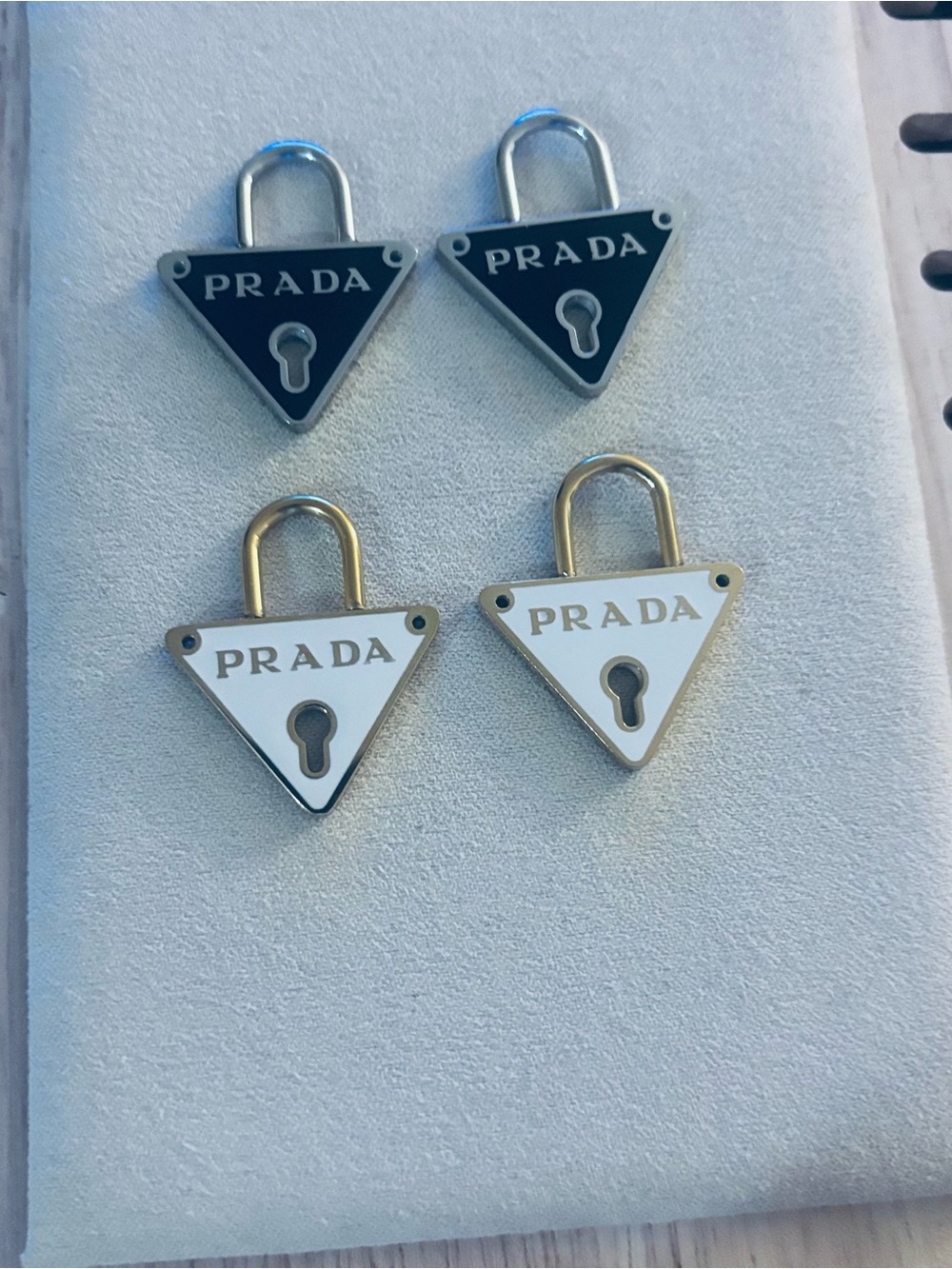 4-Zipper Pull Padlock Charms in Black and White Enamel
